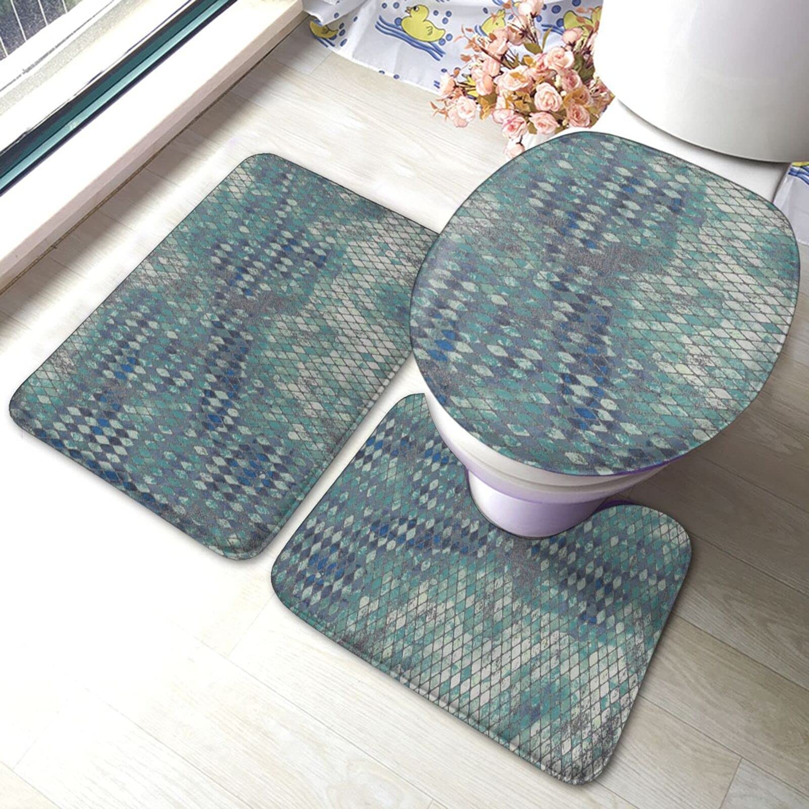 新品・未使用 XJAPAN トイレマット ＆ カバー セット 【限定グッズ】 Amazon | トイレマット セット 3点 おしゃれ 海外 宝石 鱗 青